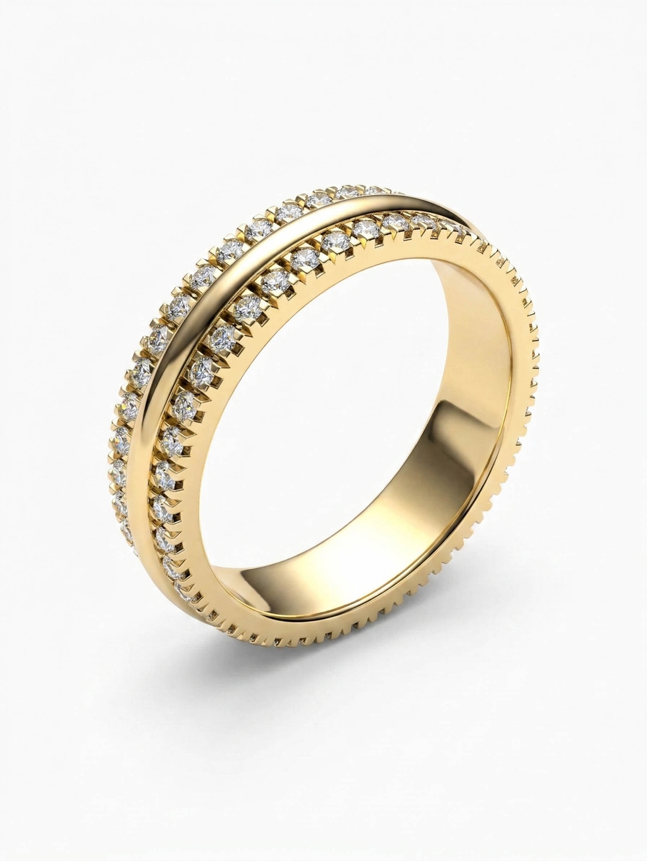 Snubní prsten ze žlutého zlata s diamanty po obvodu